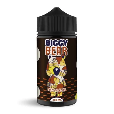 Bouteille e-liquide Biggy Bear Lemon Cake 200ml, design cartoon ours et gâteau au citron