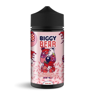 Flacon e-liquide Biggy Bear saveur grenadine framboise fraise, 200ml, design ours rose Flacon e-liquide Biggy Bear saveur grenadine framboise fraise, 200ml, design ours rose
