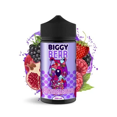 E-liquide Biggy Bear 200ml fruits rouges grenade fraise des bois, bouteille violette