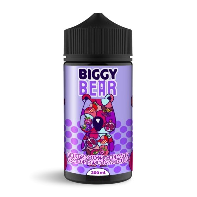 E-liquide Biggy Bear 200ml fruits rouges grenade fraise des bois, flacon noir et violet E-liquide Biggy Bear 200ml fruits rouges grenade fraise des bois, flacon noir et violet
