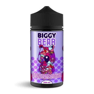 E-liquide Biggy Bear 200ml fruits rouges grenade fraise des bois, flacon noir et violet