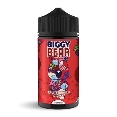 Flacon e-liquide Biggy Bear saveur fruits rouges givrés 200ml, packaging rouge vif