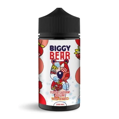 Flacon e-liquide Biggy Bear 200ml fruits rouges givrés, design coloré avec ours patchwork