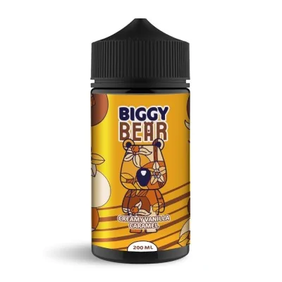 Bouteille de e-liquide Biggy Bear saveur Creamy Vanilla Caramel, 200ml, avec ours animé