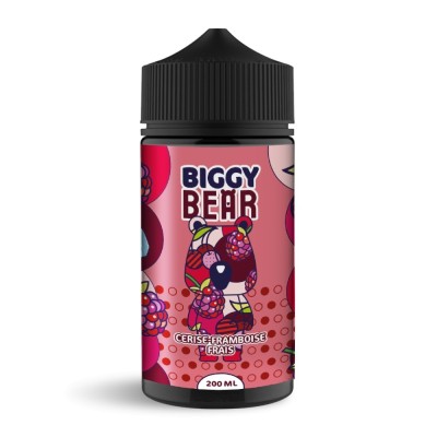 Flacon d'e-liquide Biggy Bear 200ml saveur cerise framboise, design rose avec ours en dessin Flacon d'e-liquide Biggy Bear 200ml saveur cerise framboise, design rose avec ours en dessin