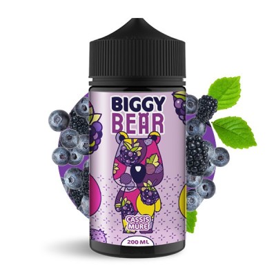 E-liquide Biggy Bear saveur cassis mûre 200ml, flacon noir avec étiquette violette E-liquide Biggy Bear saveur cassis mûre 200ml, flacon noir avec étiquette violette