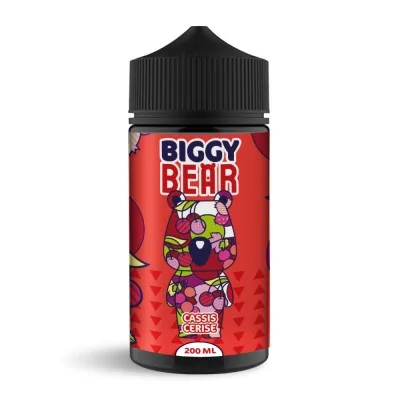 Biggy Bear Cassis Cerise 200ml - Bouteille e-liquide rouge avec illustration d'ours coloré