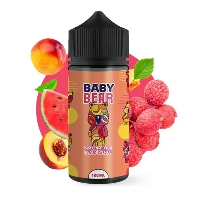 E-liquide Baby Bear saveur pastèque, pêche et litchi 100ml avec fruits frais