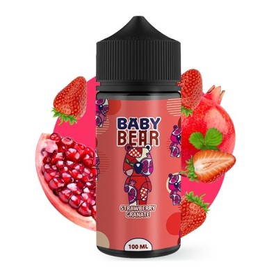 Baby Bear Strawberry Granate e-liquid bottle with fruit illustrations, 100ml vape juice Baby Bear Strawberry Granate e-liquid bottle with fruit illustrations, 100ml vape juice