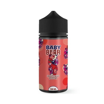 Baby Bear e-liquid bottle, 100ml, Strawberry Granate flavor, pink label with bear graphics Baby Bear e-liquid bottle, 100ml, Strawberry Granate flavor, pink label with bear graphics