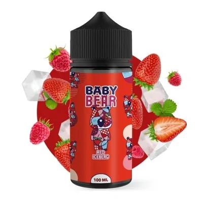 Flacon e-liquide Baby Bear Red Iceberg 100ml avec fraises et glaçons, design rouge vif