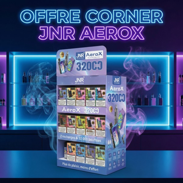 Pack Corner JNR AEROX avec Vitrine - 42 Puffs + 26 POD E-liquides