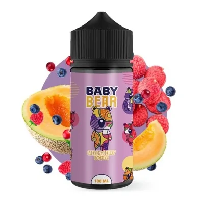 E-liquide Baby Bear saveur melon, baies et litchi, bouteille 100ml avec fruits frais