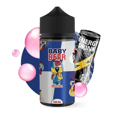 E-liquid bottle Baby Bear Gum Bull 100ml with energy drink can and bubble gum graphics