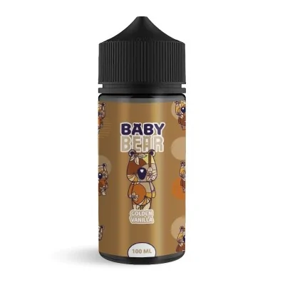 Flacon e-liquide Baby Bear Golden Vanilla 100ml, design ours en peluche, bouchon noir