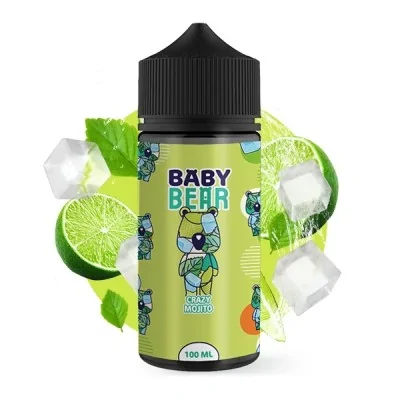 Bouteille e-liquide Baby Bear Crazy Mojito 100ml, citron vert, menthe et glaçons