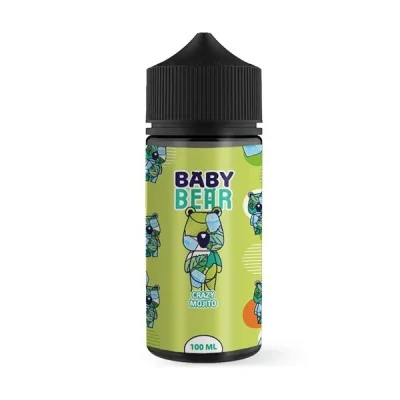 Bouteille de e-liquide Baby Bear Crazy Mojito 100ml, design vert avec ours en peluche