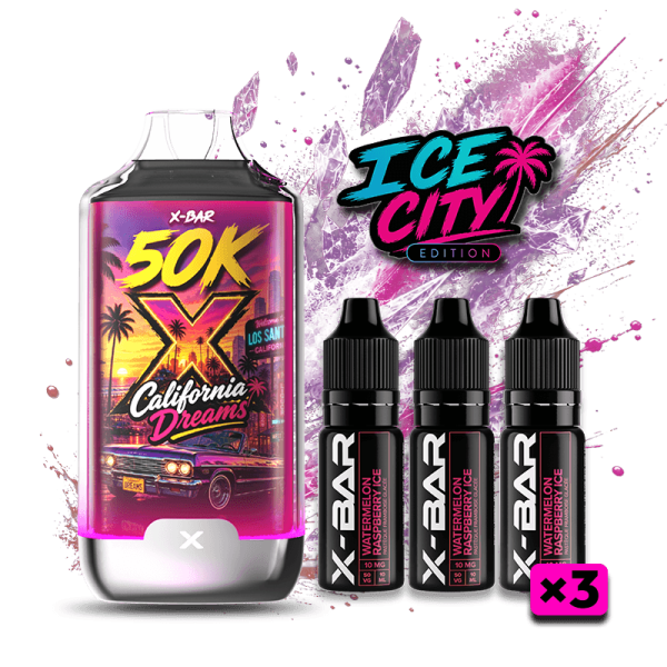 Kit X-BAR 50K Ice City California Dreams + 3 E-liquides 10 ml