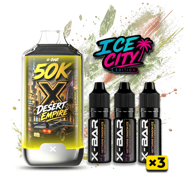 Kit X-BAR 50K Ice City Desert Empire + 3 e-liquides 10 ml