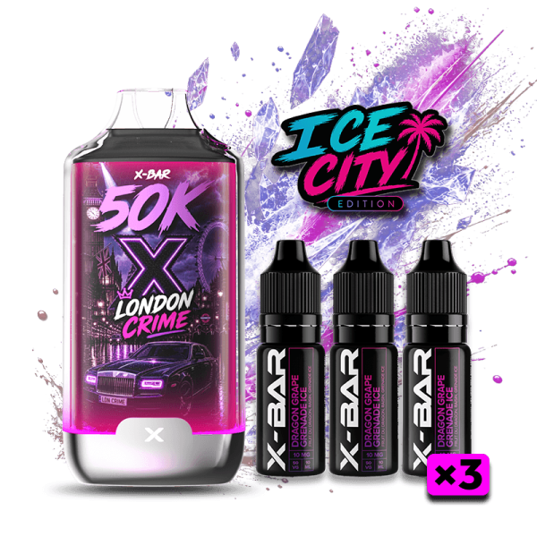 Kit X-BAR 50K Ice City – London Crime (Fruit du Dragon, Raisin, Grenade)