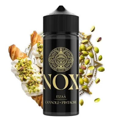 Flacon NOX Itzaà Cannoli Pistache entouré de pistaches, cannoli et glace, style luxueux