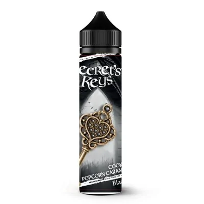 Flacon d'e-liquide Secret's Keys, parfum popcorn, design noir avec clé ornée dorée