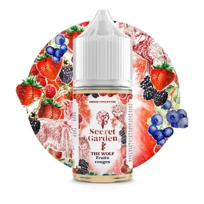 Flacon e-liquide Secret Garden The Wolf entouré de fruits rouges et baies fraîches