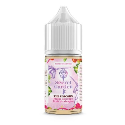Flacon 30ml e-liquide The Unicorn Secret Garden, saveur fruits du dragon, design floral Flacon 30ml e-liquide The Unicorn Secret Garden, saveur fruits du dragon, design floral