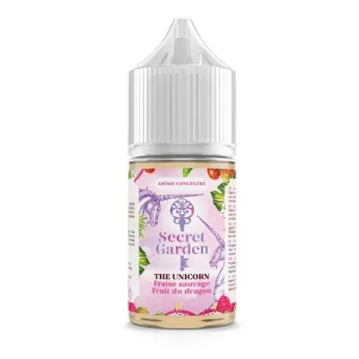 Flacon 30ml e-liquide The Unicorn Secret Garden, saveur fruits du dragon, design floral