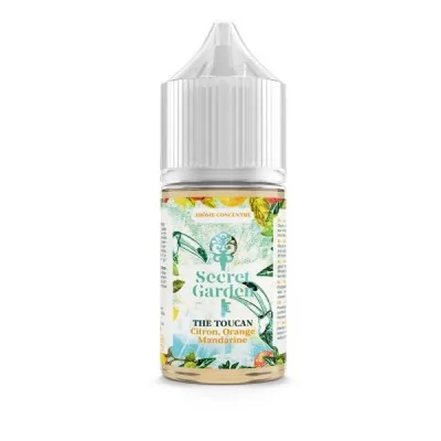 Concentré The Toucan 30ml Secret Garden, e-liquide tropical, bouteille blanche, étiquette verte