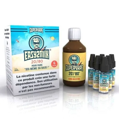 Kit Easy2Mix 200ml 6mg Supervape avec flacon, boîte et flacons d'arômes pour e-liquide