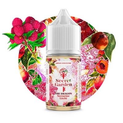 Flacon e-liquide Secret Garden The Dragon entouré de fruits rouges et fleurs exotiques Flacon e-liquide Secret Garden The Dragon entouré de fruits rouges et fleurs exotiques