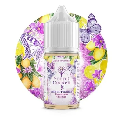 Flacon e-liquide Secret Garden Butterfly, décor citrons et papillons violets, 30ml