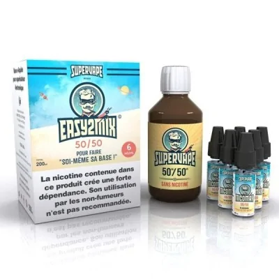 Kit Easy2Mix Supervape 200ml 6mg nicotine, base 50/50 et flacons d'arômes pour e-liquide