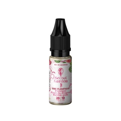 Flacon e-liquide The Flamingo Salt 10ml Secret Garden, motifs flamants et feuilles tropicales Flacon e-liquide The Flamingo Salt 10ml Secret Garden, motifs flamants et feuilles tropicales