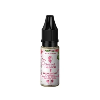 Flacon e-liquide The Flamingo Salt 10ml Secret Garden, motifs flamants et feuilles tropicales