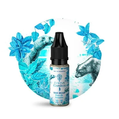 E-liquide menthe fraîche The Bear Salt Secret Garden avec décor polaire bleu glacé