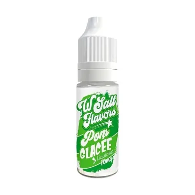 E-liquide Pom Glacée Wsalt Flavors, flacon blanc et vert, saveur pomme glacée, 10ml