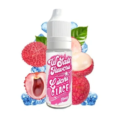 E-liquide Litchi Glacé Wsalt Flavors 10ml avec fruits et glaçons sur fond blanc