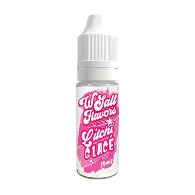 E-liquide Litchi Glacé 10ml Wsalt Flavors Liquideo - Flacon blanc et rose de liquide aromatisé