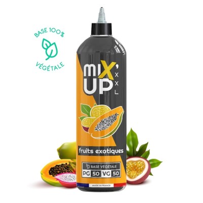 E-liquide Mix'Up XXL Fruits Exotiques 1L, base végétale, bouteille avec fruits tropicaux