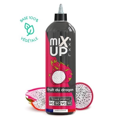 E-liquide Fruit du Dragon Mix'Up XXL 1L, bouteille noire avec logo et images de pitaya