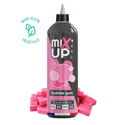 E-liquide Bubble Gum Fraise MIX'UP XXL 1L avec base végétale et chewing-gums roses
