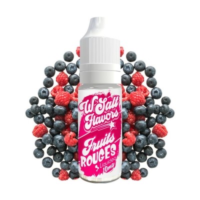 E-liquide Fruits Rouges Wsalt Flavors 10ml avec myrtilles et framboises en arrière-plan E-liquide Fruits Rouges Wsalt Flavors 10ml avec myrtilles et framboises en arrière-plan