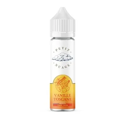 Flacon e-liquide Vanille Toscane 60ml Petit Nuage, saveur gourmande, étiquette blanche et orange