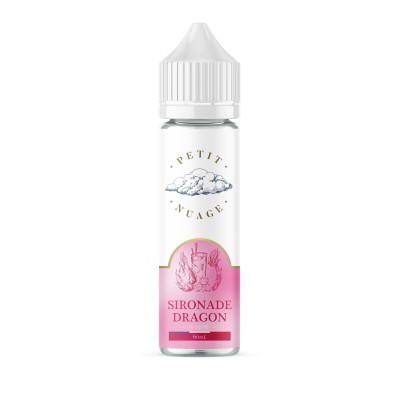 Flacon e-liquide Sironade Dragon 60ml par Petit Nuage, étiquette rose, bouchon blanc Flacon e-liquide Sironade Dragon 60ml par Petit Nuage, étiquette rose, bouchon blanc