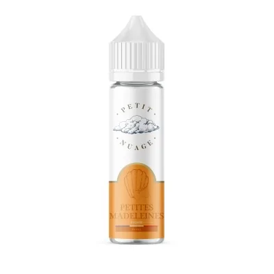 E-liquide Petites Madeleines 60ml Petit Nuage, flacon blanc et orange, saveur pâtisserie