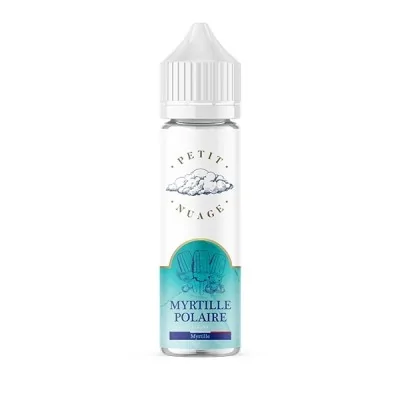 Flacon e-liquide Myrtille Polaire 60ml de la marque Petit Nuage, design blanc et bleu