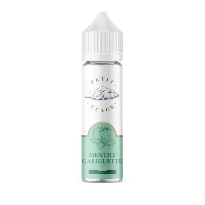 Flacon e-liquide Menthe Gariguette 60ml Petit Nuage, étiquette verte, bouchon blanc