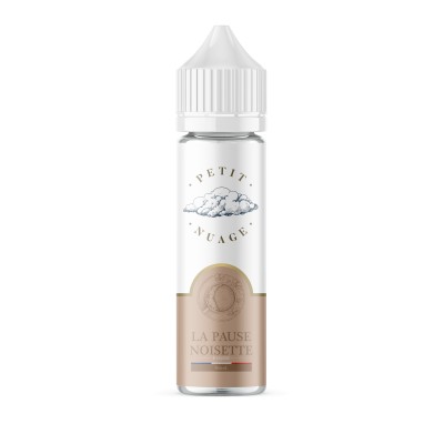 E-liquide La Pause Noisette de Petit Nuage, flacon blanc avec étiquette café noisette E-liquide La Pause Noisette de Petit Nuage, flacon blanc avec étiquette café noisette